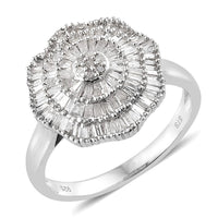 Diamond Floral Ring in Platinum Over Sterling Silver (Size 9.0) 1.00 ctw