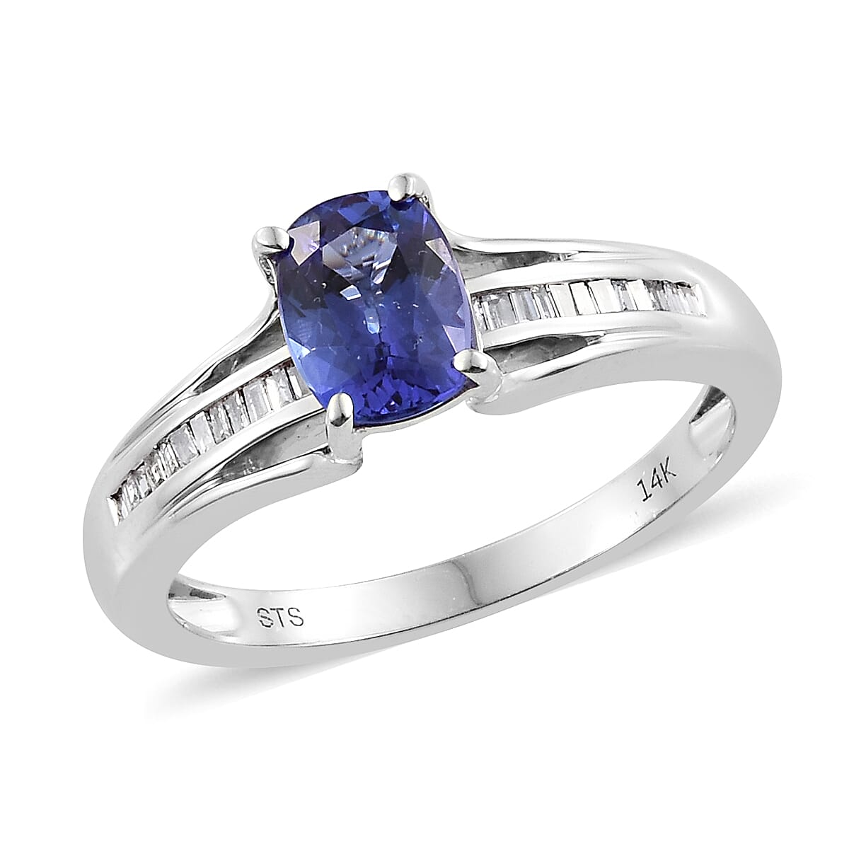 14K White Gold AAA Tanzanite and G-H I3 Diamond Bridge Ring (Size 8) 4.96 Grams 1.58 ctw (1)
