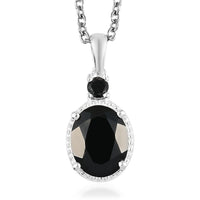 Natural Thai Black Spinel and Simulated Black Diamond Magnetic Clasp Pendant Necklace 20 Inches in Sterling Silver and Stainless Steel 3.35 ctw