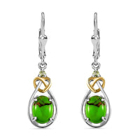 2.70 ctw Mojave Green Turquoise and Peridot Dangle Earrings in 14K Yellow Gold and Platinum Over Sterling Silver