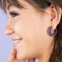 Simulated Purple Diamond Hoop Earrings in Stainless Steel
