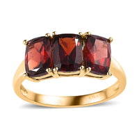 Mozambique Garnet Trilogy Ring in 14K Yellow Gold Over Sterling Silver 3.15 ctw