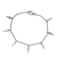 Cross Charm Bracelet in Platinum Over Sterling Silver (7.25 In) 3.25 Grams
