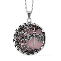 55.00 ctw Galilea Rose Quartz Dragonfly Pendant Necklace 20 Inches in Black Oxidized Stainless Steel