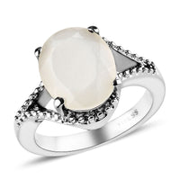 Sri Lankan Silver Moonstone Split Shank Ring in Stainless Steel (Size 10.0) 3.25 ctw