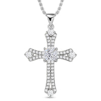 Simulated Diamond Cross Pendant Necklace 20 Inch in Goldtone and ION Plated YG Stainless Steel