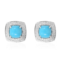 4.04 ctw Arizona Sleeping Beauty Turquoise and Zircon Earrings in Platinum Over Sterling Silver