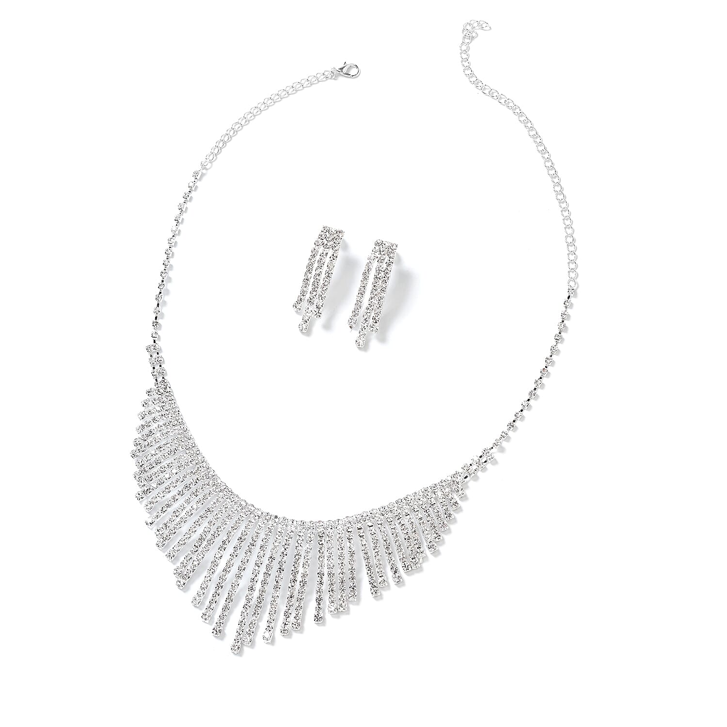 Austrian Crystal Earrings and Waterfall Necklace (16-22 in) in Silvertone