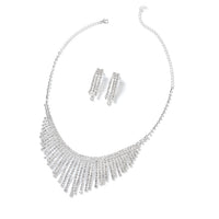 Austrian Crystal Earrings and Waterfall Necklace (16-22 in) in Silvertone
