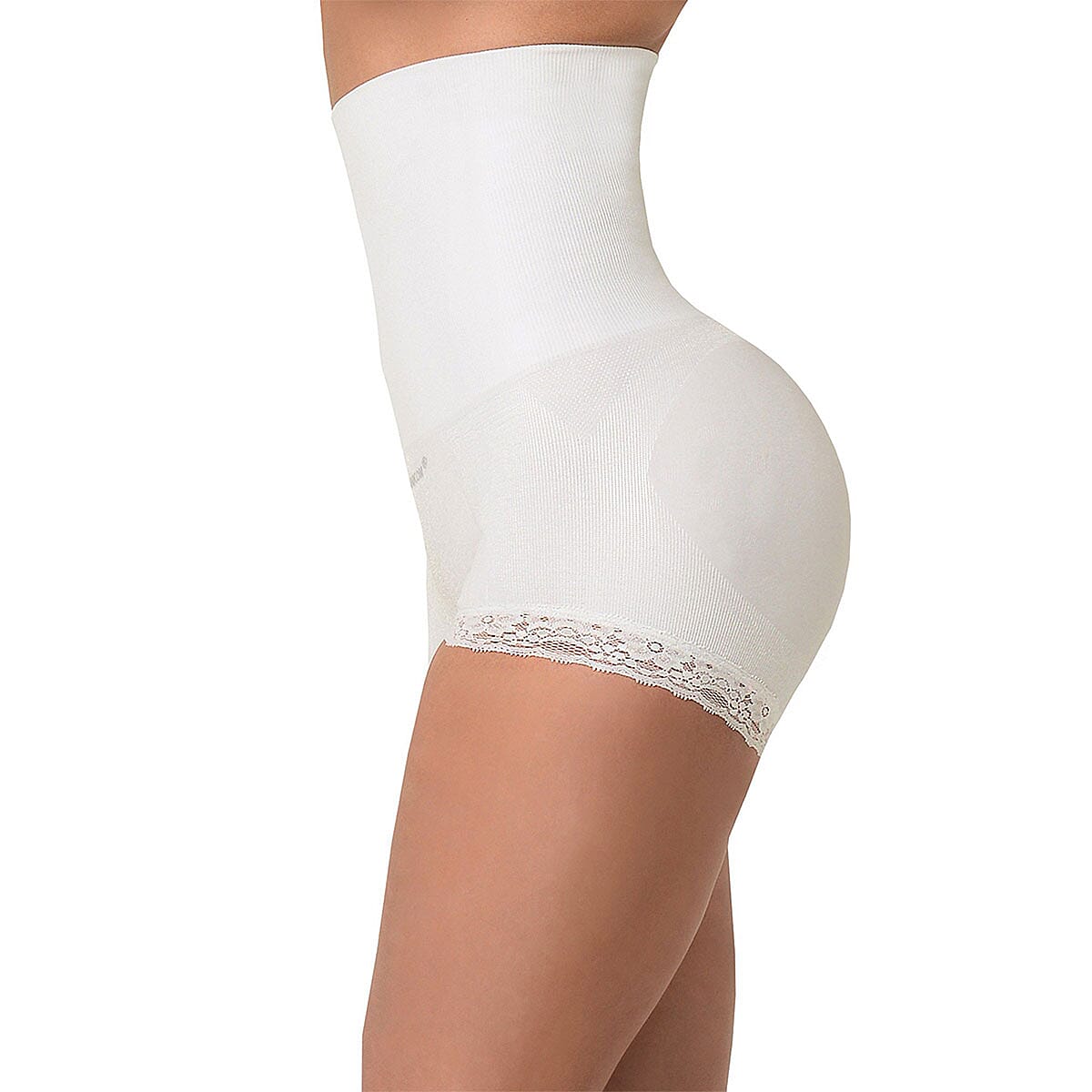 SANKOM Patent Lace Brief Shaper with Pearl Fibers - XS | White