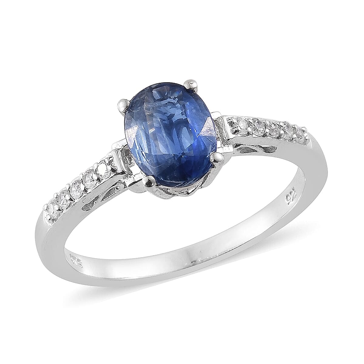 2.55 ctw Tibetan Kyanite and Cambodian Zircon Ring in Platinum Over Sterling Silver (Size 7)