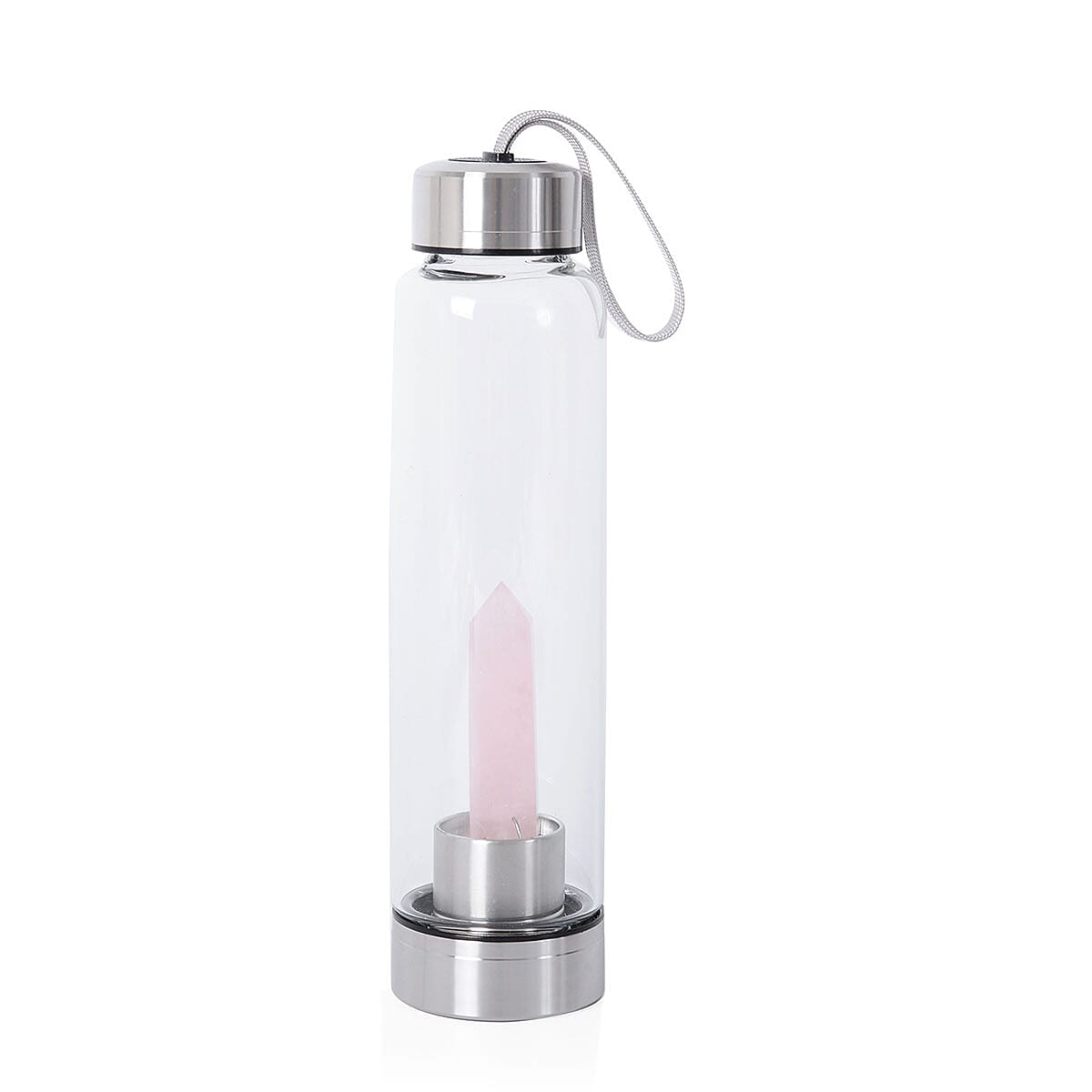 Glass Bottle with Rose Quartz Crystal (18.6 oz)