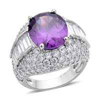 Simulated Purple and White Diamond Ring in Silvertone 12.00 ctw