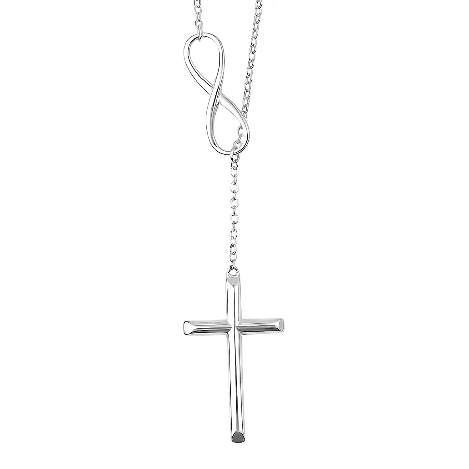 Cross Infinity Lariat Necklace 16-18 Inch in Sterling Silver 4.10 Grams