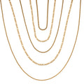 Set of 5 Figaro, Curb, Popcorn, Bismark and Box Chains 20 Inches in ION Plated Yellow Gold Stainless Steel - Sticky add to cart bar