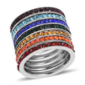 Set of 7 Multi Color Austrian Crystal Stackable Band Rings in Stainless Steel - Sticky add to cart bar