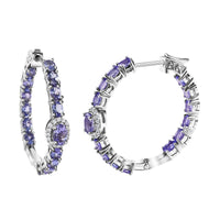 5.75 ctw Tanzanite and Zircon Inside Out Latch Back Hoop Earrings in Platinum Over Sterling Silver 8.48 Grams