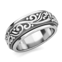 Floral Engraved Concave Spinner Ring in Sterling Silver 4.1 Grams