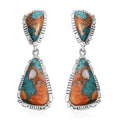 SANTA FE Style Spiny Turquoise Earrings in Sterling Silver 8.50 ctw - Sticky add to cart bar