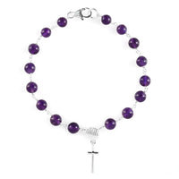 24 ctw Amethyst Cross Charm Bracelet in Sterling Silver (7.25 In)