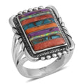 Santa Fe Style Multi Turquoise, Multi Gemstone Ring in Sterling Silver (Size 10.0) 1.50 ctw - Sticky add to cart bar