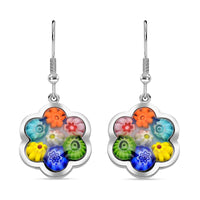Multi Color Murano Style Floral Earrings in Stainless Steel