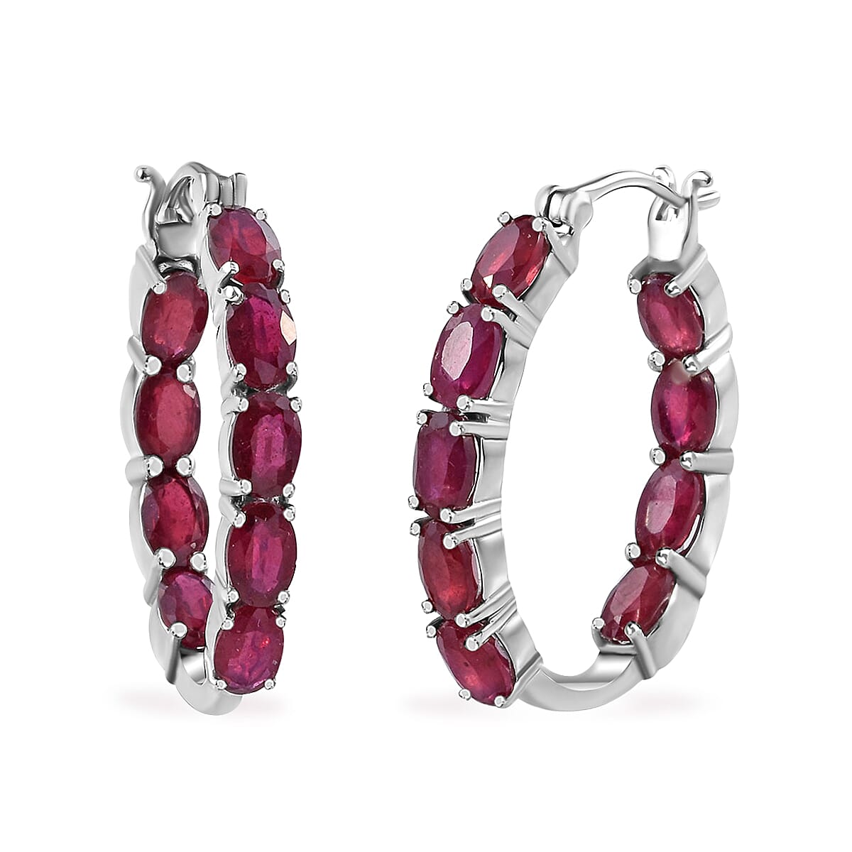 Niassa Ruby (FF) Earrings in Platinum Over Sterling Silver, Inside Out Hoops, Anniversary Gifts For Her 12.00 ctw