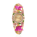 Strada Japanese Movement Purple and White Crystal Floral & Butterfly Pattern Bangle Bracelet (6.5-7 In) Watch in Goldtone (24.65mm) - Sticky add to cart bar