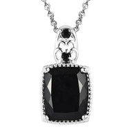 4.35 ctw Australian Black Tourmaline and Natural Thai Black Spinel Pendant Necklace 20 Inches in Sterling Silver and Stainless Steel