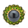 Tahitian Cultured Pearl and Natural Chrome Diopside Flower Ring in Vermeil Yellow Gold Over Sterling Silver 4.15 ctw - Sticky add to cart bar