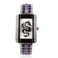 GENOA Austrian Crystal Miyota Japanese Movement Watch with Purple Jade Band and Stainless Steel Back in Silvertone 8.70 ctw - Sticky add to cart bar