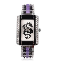 GENOA Austrian Crystal Miyota Japanese Movement Watch with Purple Jade Band and Stainless Steel Back in Silvertone 8.70 ctw