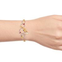 South Sea Pearl 9-10 mm and Multi Gemstone Enameled Nature Inspired Bracelet in Vermeil Rose Gold Over Sterling Silver 6-8 Inch 0.20 ctw
