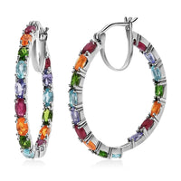 8.10 ctw Multi Gemstone Hoop Earrings in Platinum Over Sterling Silver
