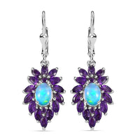 D'Joy Premium Royal Ethiopian Welo Opal and Amethyst 3.75 ctw Lever Back Earrings in Platinum Over Sterling Silver