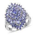 Tanzanite, Natural White Zircon Elongated Cluster Ring in Platinum Over Sterling Silver (Size 10.0) (Avg. 7.1 g) 5.40 ctw - Sticky add to cart bar