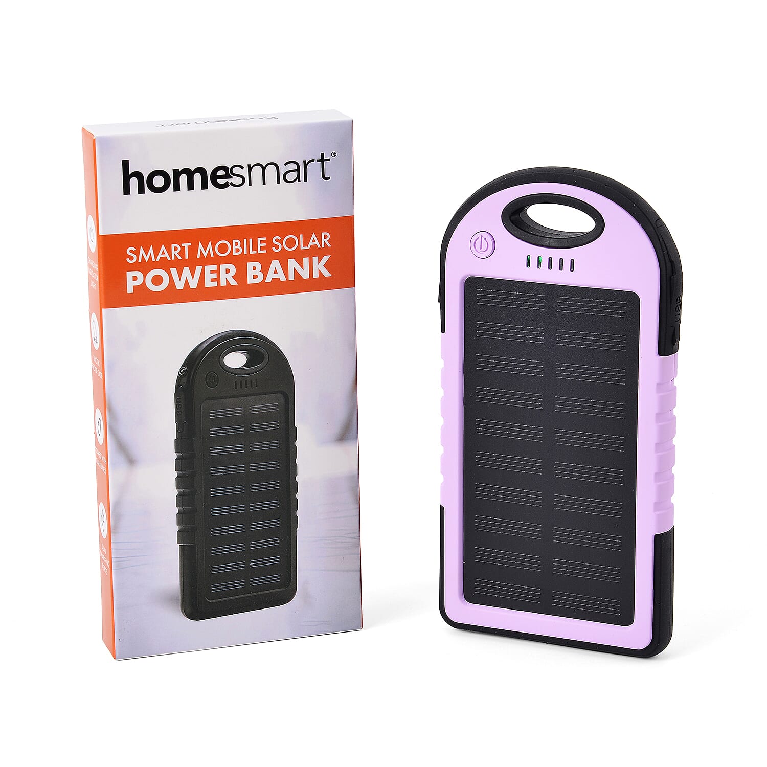 HOMESMART White Carabiner Solar 5000 mAh Battery Charger with USB & Emergency LED Torch