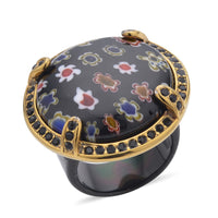 Black Murano Style and Black Austrian Crystal Ring in ION Plated Yellow Gold and Black Stainless Steel