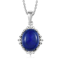 Lapis Lazuli Magnetic Clasp Pendant Necklace 20 Inches in Sterling Silver & Stainless Steel 3.66 ctw