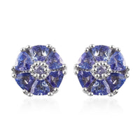 1.20 ctw Tanzanite Flower Stud Earrings in Platinum Over Sterling Silver