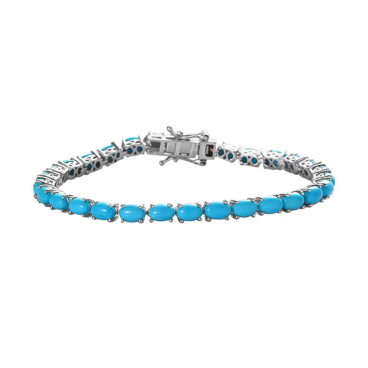 Sleeping Beauty Turquoise Bracelet in Platinum Over Sterling Silver, Tennis Bracelet, Silver Tennis (7.25 In) 13.50 ctw