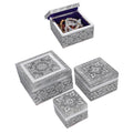 Set of 3 Handcrafted Mandala Embossed Aluminum Oxidized Multi-Purpose Nested Box with Scratch Protection Interior (4.75x4.75x2.5, 3.5x3.5x2.15, 2.5x2.5x1 in) - Sticky add to cart bar