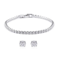 Simulated Diamond Stud Earrings and Bracelet in Silvertone (7.00 In)