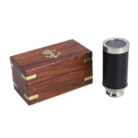 Handcrafted Fully Functional Telescope with Black Leather Stitched and Wooden Gift Box (6 in)