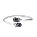 Tahitian Cultured Pearl and Natural White Zircon Cuff Bracelet in Platinum Over Sterling Silver (6.75 in) 12.85 Grams 0.50 ctw - Sticky add to cart bar