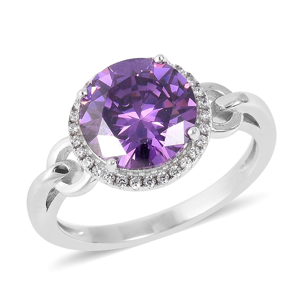 Simulated Purple and White Diamond Ring in Sterling Silver (Size 7.0) 4.77 ctw