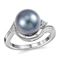 Tahitian Cultured Pearl Ring, White Zircon Accent Ring, Sterling Silver Ring, Pearl Jewelry 0.05 ctw - Sticky add to cart bar