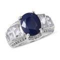 Madagascar Blue Sapphire, White Topaz Ring in Platinum Over Sterling Silver (Size 8.0) 10.04 ctw - Sticky add to cart bar