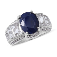 Madagascar Blue Sapphire, White Topaz Ring in Platinum Over Sterling Silver (Size 8.0) 10.04 ctw