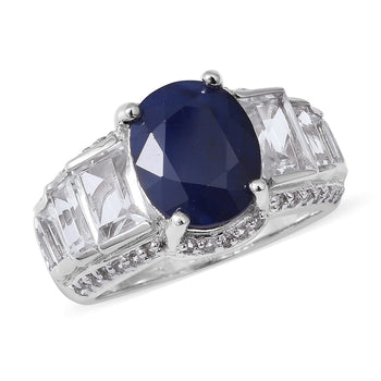 Madagascar Blue Sapphire, White Topaz Ring in Platinum Over Sterling Silver (Size 8.0) 10.04 ctw - Product card gallery slide 1 (10176377848121)